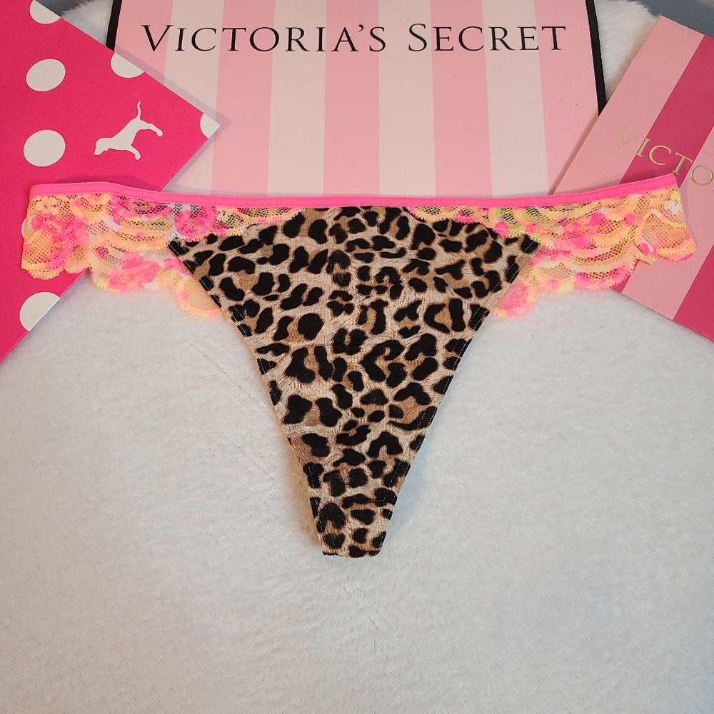 Y2K VS PINK Classic Cotton Lace Back Extra Low Rise Thong Panty Size Lg - Picture 1 of 5